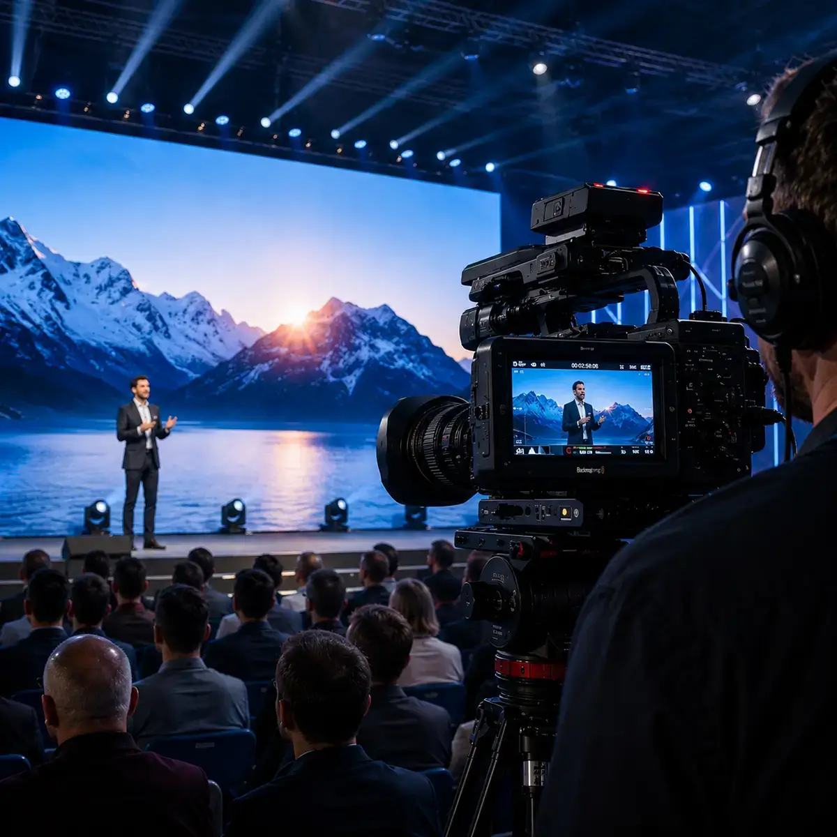 Professional camera-friendly LED display setup for live events, broadcast studios, and film production